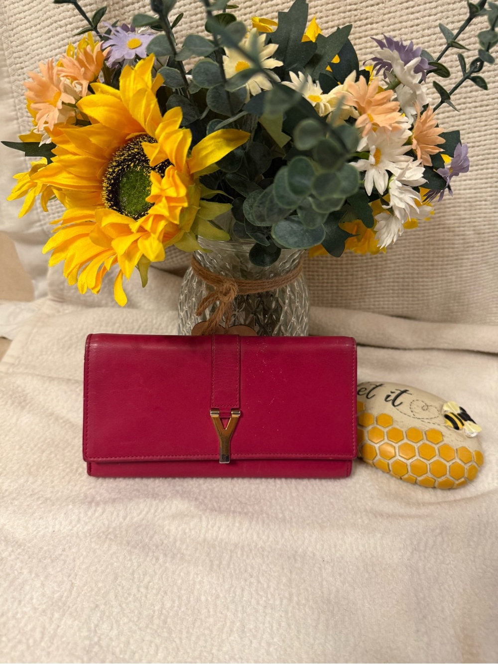 Saint Laurent Fuchsia Pink Leather Y-Ligne Flap Continental Long Wallet